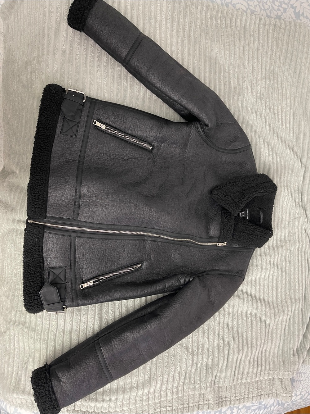 New Look Black Faux Shearling Moto Jacket Women’s US 8